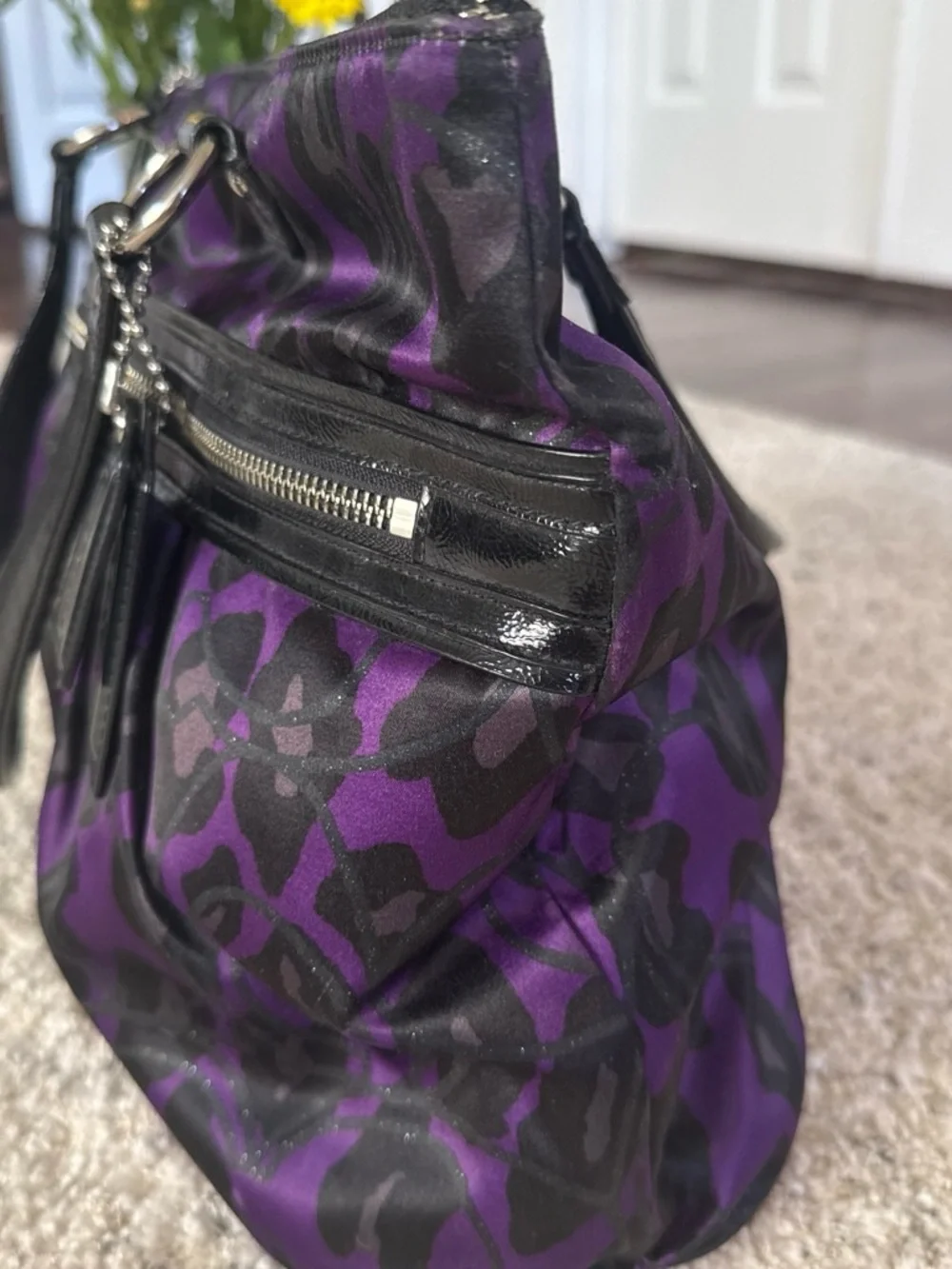 Coach Purple and Black Leopard-Print Shoulder Bag